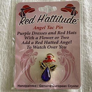 NEW Red H'attitude Angel Tac Pin/Pendant Handpainted Crystal 1"